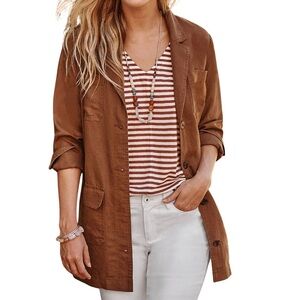 J. Jill Love Linen Blazer – Auburn – Size M – Long Lightweight Jacket